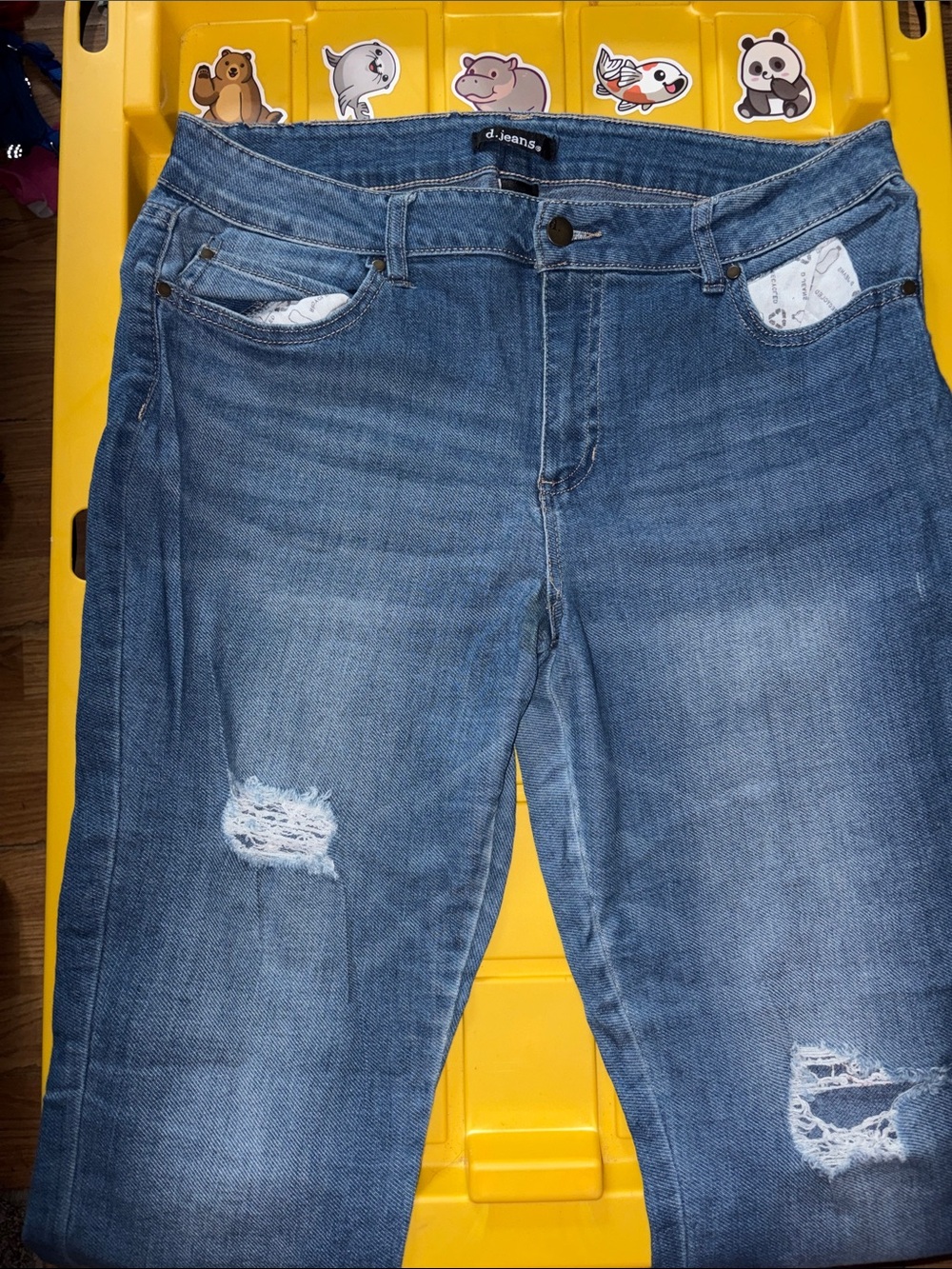 ☪️ 2/$14 d. jeans Women's Light Blue Skinny Distressed Jeans Stretchy